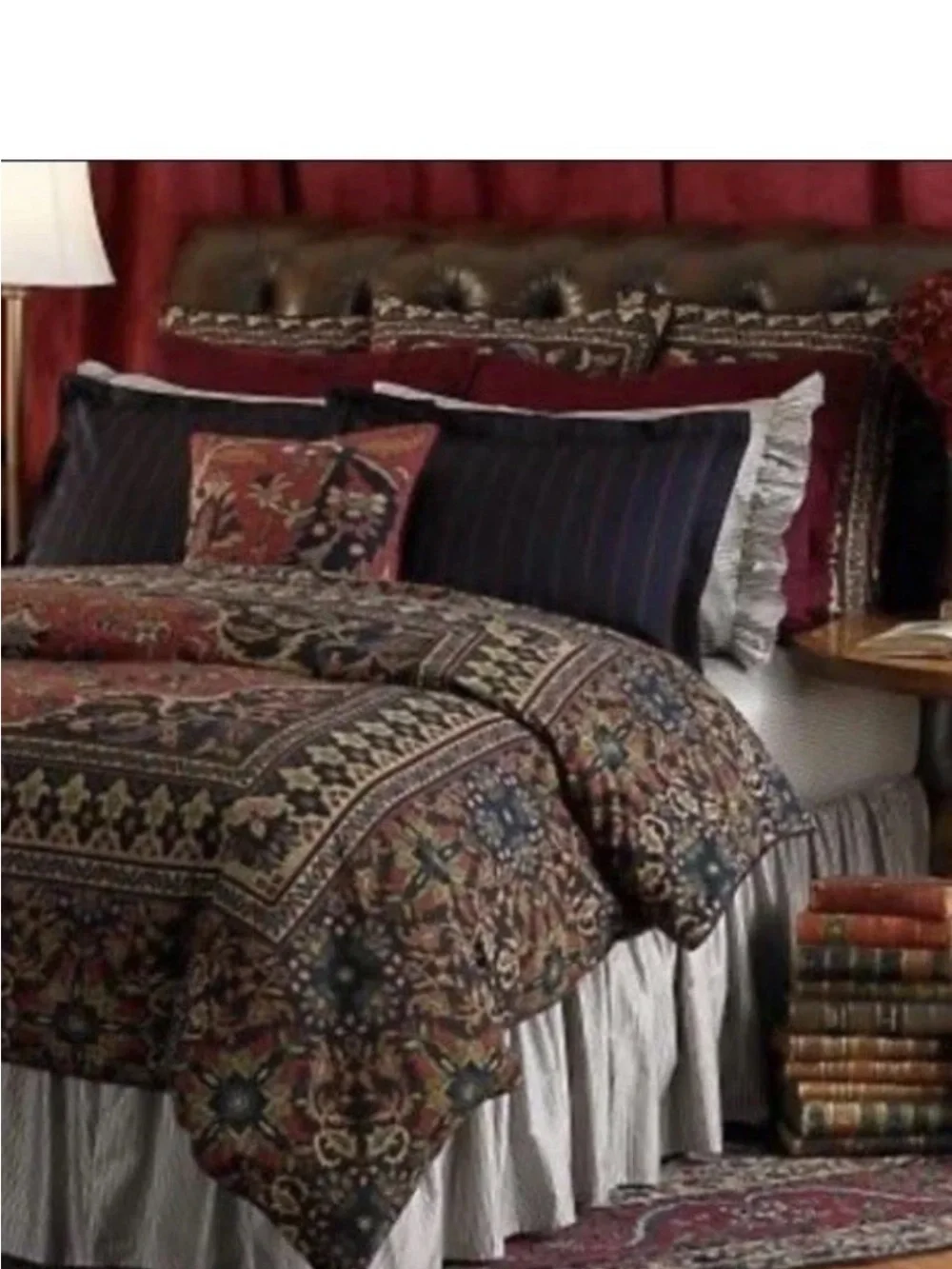 Vtg Ralph Lauren Pair Euro Shams Red Velvet Ruffle Aragon Guinevere